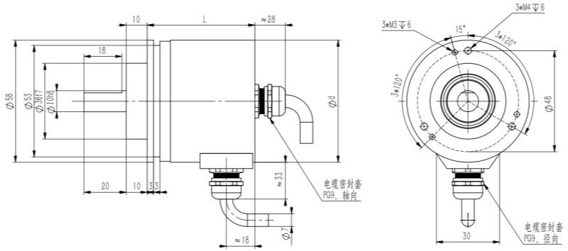 58mm实心轴盲孔型通孔型增量编码器-西威迪