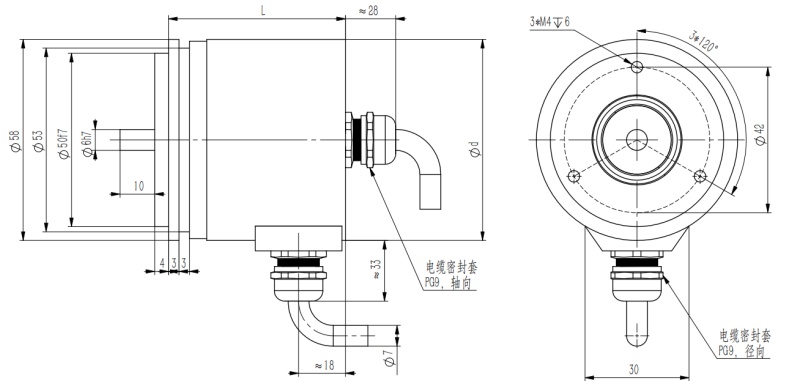 58mm实心轴盲孔型通孔型增量编码器-西威迪