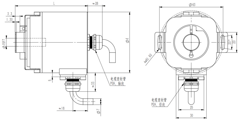 58mm实心轴盲孔型通孔型增量编码器-西威迪