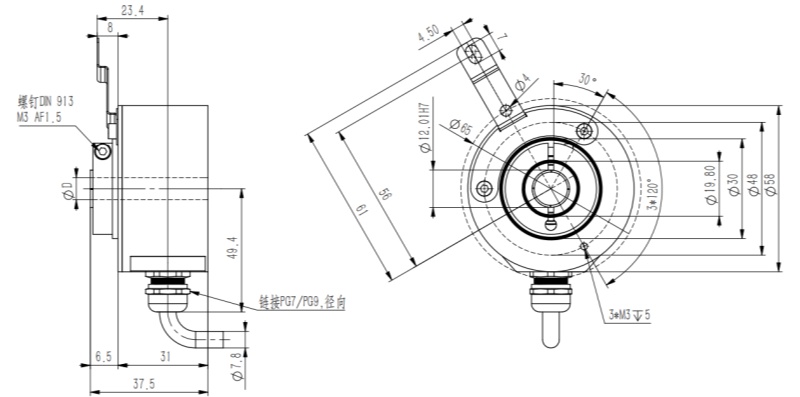 58mm实心轴盲孔型通孔型增量编码器-西威迪